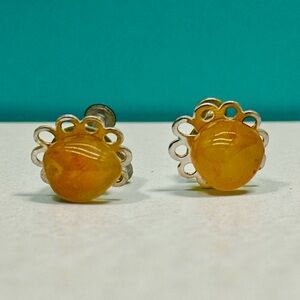 Vintage‎ Screw Back Polished Stone Earrings